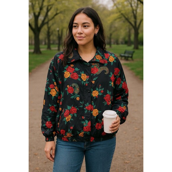 Vintage Details Sportswear Women’s 80s Silk Bomber Jacket Retro Streetwear XL - Picture 2 of 7